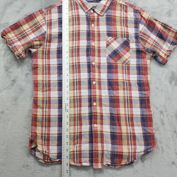 Nifty Genius Shirt Mens M Blue Red Plaid Button Up Short Sleeve Casual Preppy - Picture 8 of 9